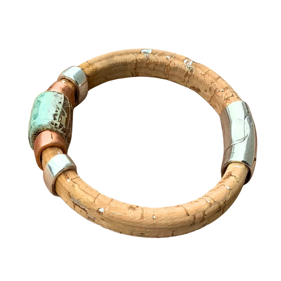 Artisan Cork on Leather Mixed Metals Ceramic Bracelet - Image 3 of 4