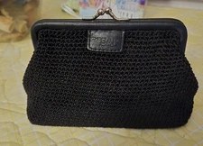 VTG 90's THE SAK MED BLACK KISSLOCK FRAME   CROCHET POUCH ELLIOT LUCCA RARE