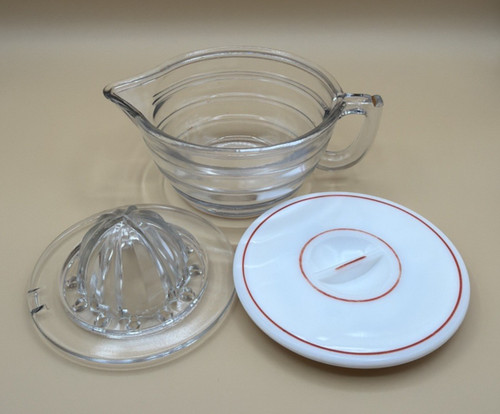 Vintage Glass Manual Citrus Juicer w Handle & Lid Retro Kitchen Juicer Tool
