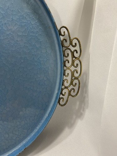 Vintage Mid-Century Moire Glaze Keyes 13” Turquoise Serving Tray  - Picture 2 of 5