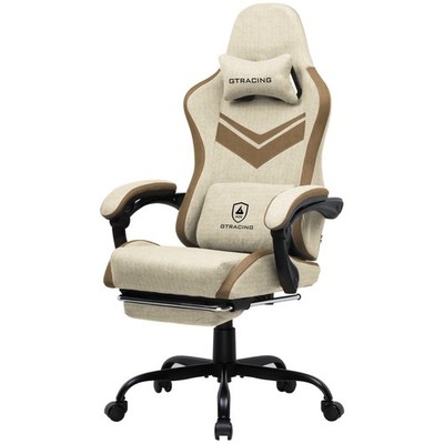 GTRACING GTW-300-TAN-V Ergonimic Fabric Reclining Gaming Chair With  Footrest