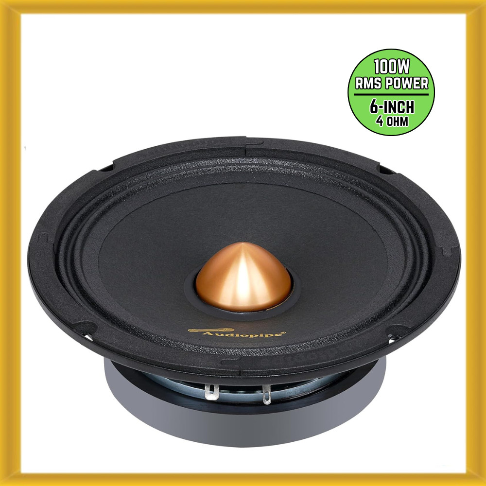 Audiopipe 6" 100W RMS Low Mid Frequency Car Loudspeaker w/ Gold Bullet Dust Cap