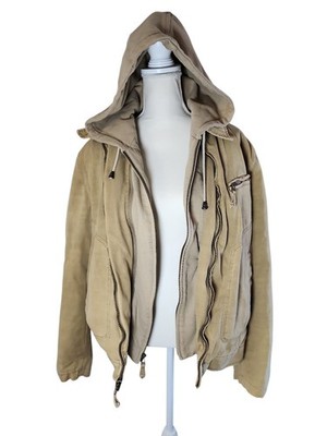 Bke Mens Tan Full Zip Removable Hood Bomber Jacket Regular Fit Size Large