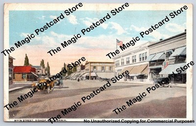 Main Street BISHOP California Inyo County Antique Postcard American Flag 1921