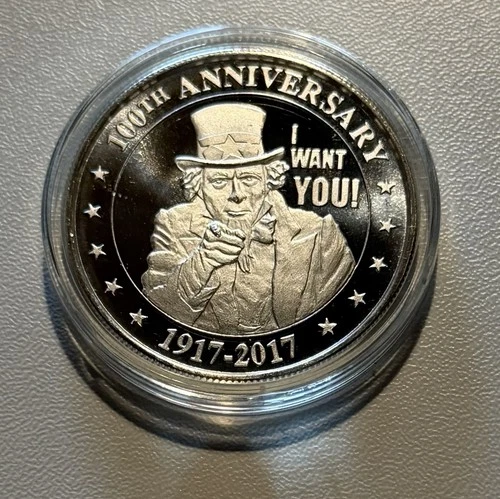 1-1oz 100th Anniversary Uncle Sam 1917-2017. Proof .999 Fine SilverRound