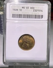 1928-P Lincoln 1C ANACS MS65 RED Old Soap Box Holder cert 2321514