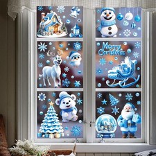 9 Sheets Christmas Snowflakes Window Decals Winter Blue Cute Painting Stickers