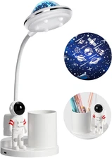 Astronaut Desk Lamp with Galaxy Projector and Pen Holder for Kids