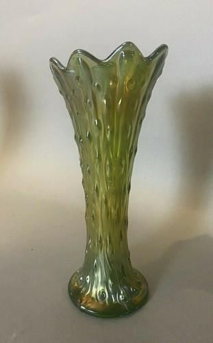 VINTAGE ANTIQUE GREEN CARNIVAL ART GLASS TREE TRUNK 10" VASE - Picture 3 of 7