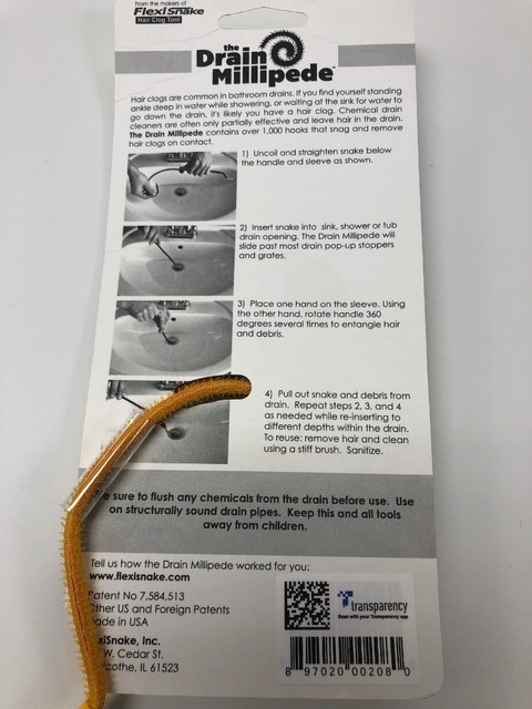 Quantity 1 FlexiSnake FSMPD Drain Millipede Hair Clog Tool 20-In