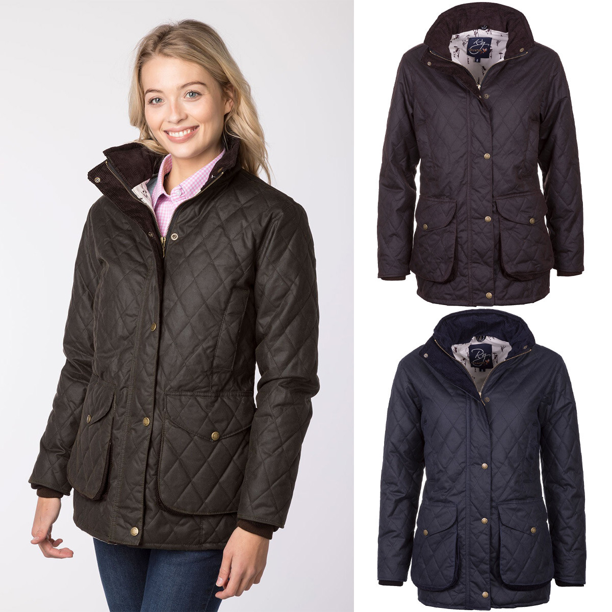 Ladies Wax Jacket Diamond Quilted Elasticated Women's Coat Waxed Cotton UK Made