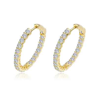 BRAND NEW Lafonn Yellow Gold Plated 2CW Diamond Elegant Hoop Earrings E3018CLG00
