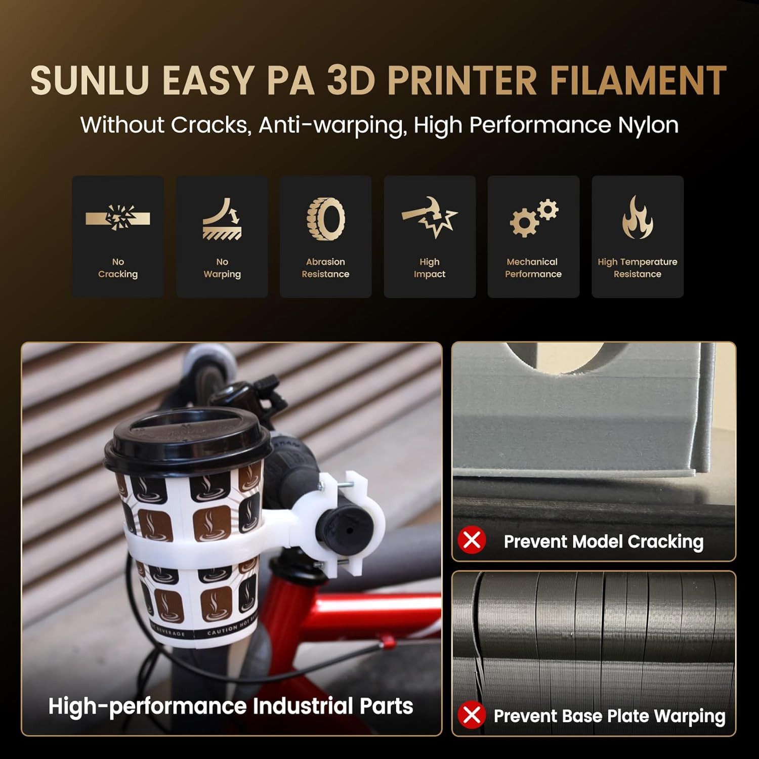 SUNLU 1.75mm Easy Nylon Filament,Verformungsbeständig,Hochhitzebeständig,Schwarz - Bild 2
