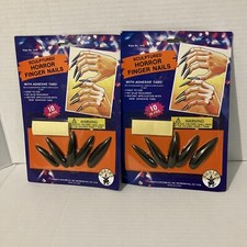 BLACK SCULPTURED LONG FINGERNAILS 10 Stick on Finger Nails 2 Packs