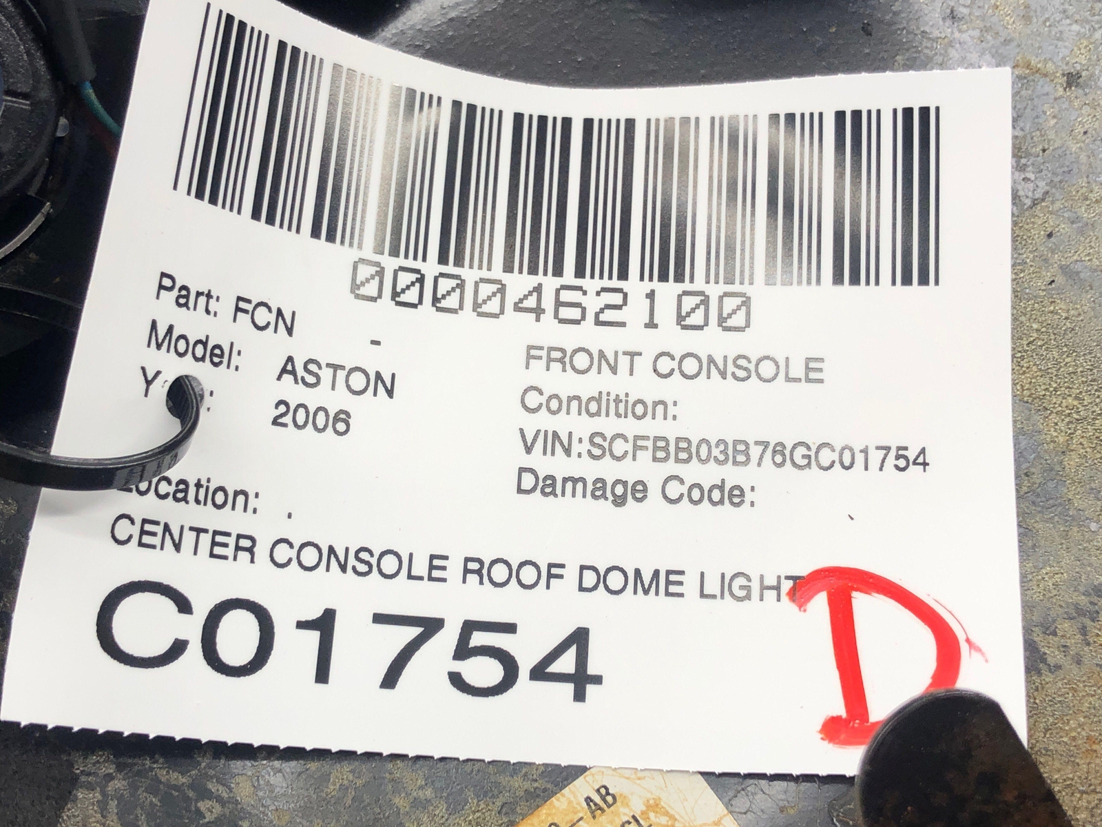 2006-2018 ASTON MARTIN VANTAGE V8 CENTER CONSOLE ROOF DOME LIGHT 4G43-519A70-AB