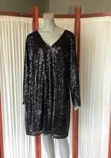 City Chic Long Sleeve Black Sequin Sheath Dress Sz XL/ 22 Cocktail Dress