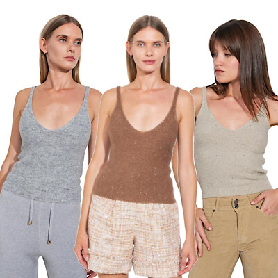 Damen Strick-Canotta Mit Mikropailletten Schulterpolster 239372 A TEMPO OFFERTA