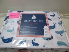 NEW Boat House for Kids WHALES Twin Sheet Set Blue, Black, NIP