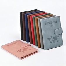 RFID Blocking PU Leather Passport Cover Multifunctional Travel Document Case