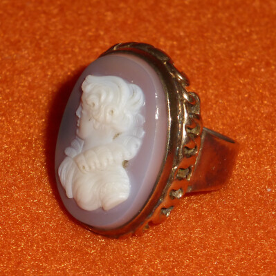 Frauenbrustbild Gemme 19.Jh. 585 Goldring 14 Karat gemma ''Knospe'' Gold Ring 9 gr