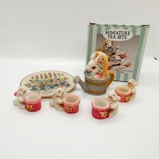 Vtg Easter Miniature Tea Set 1995 C&F Enterprises Garden Bunnies Bunny Rabbits
