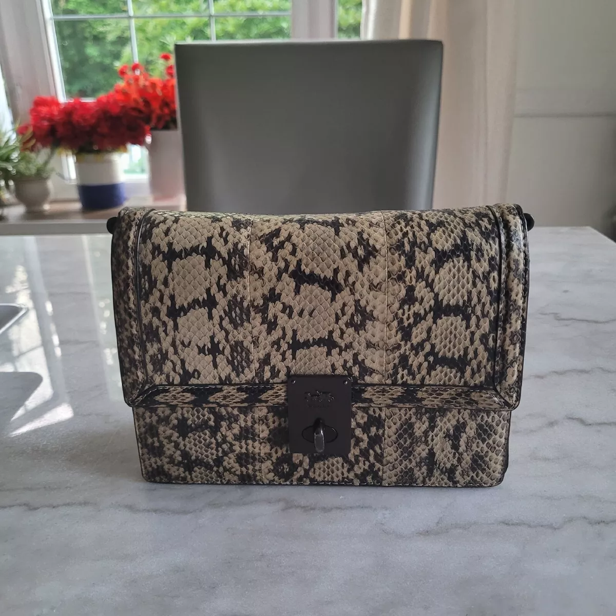 COACH Bag Hutton Shoulder 1941 Snakeskin Leather Neutral Exotic
