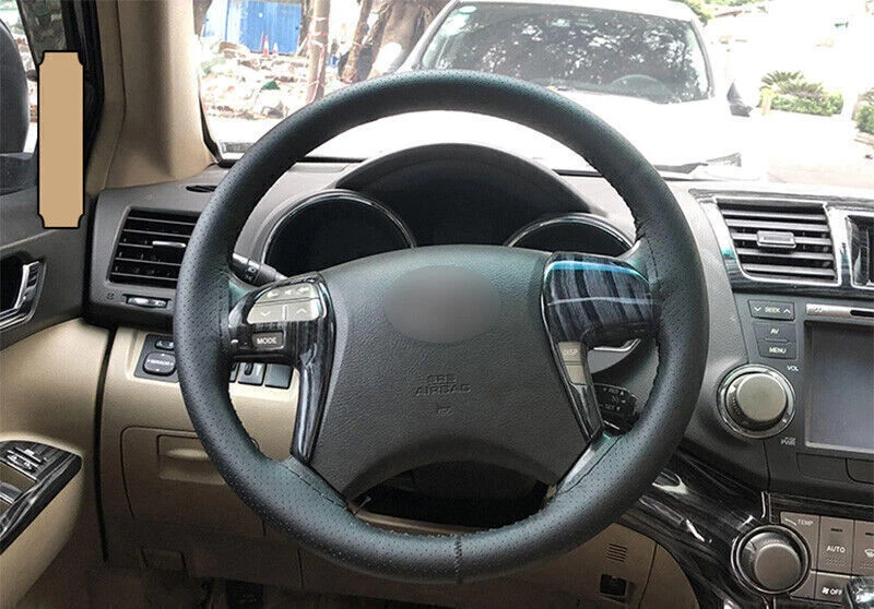 Cubierta de botón de volante de coche de grano de madera negra para Toyota Highlander 2008-2013 Foto 4 de 4