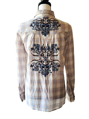 Odd Molly Size 0 Plaid Embroidered Western Pearl Snap Shirt - New