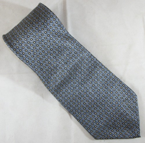 NAUTICA Blue-Gray, Gold Check Silk Neck Tie 57" Long x 4" Wide (E924)