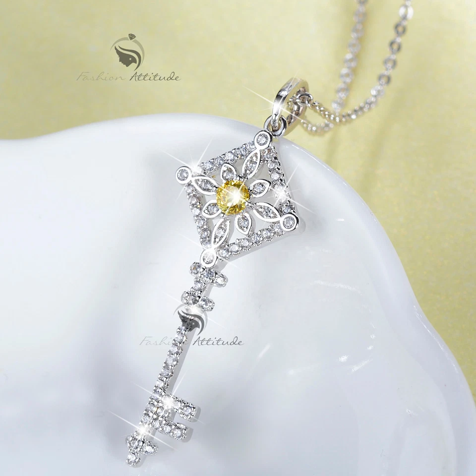 18k white gold gp made with SWAROVSKI crystal daisy flower key pendant necklace - Image 3 of 3