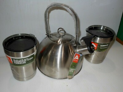 Ozark Trail 1.2 Liter Stainless Steel Camp Tea Kettle with 2--10 0z. Tumblers