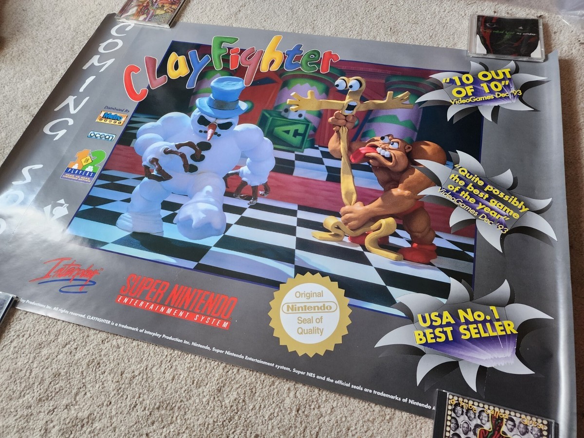 Clayfighter promo poster 1993 Super Nintendo SNES promotional clay