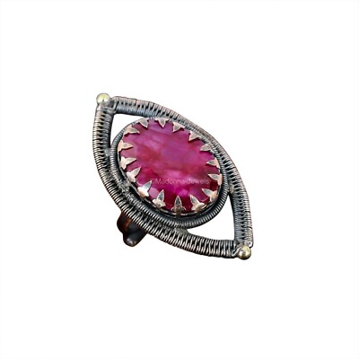 Kashmir Rubi Copper Friend Gift Wire Wrapped Adjustable Ring Size Adjustable