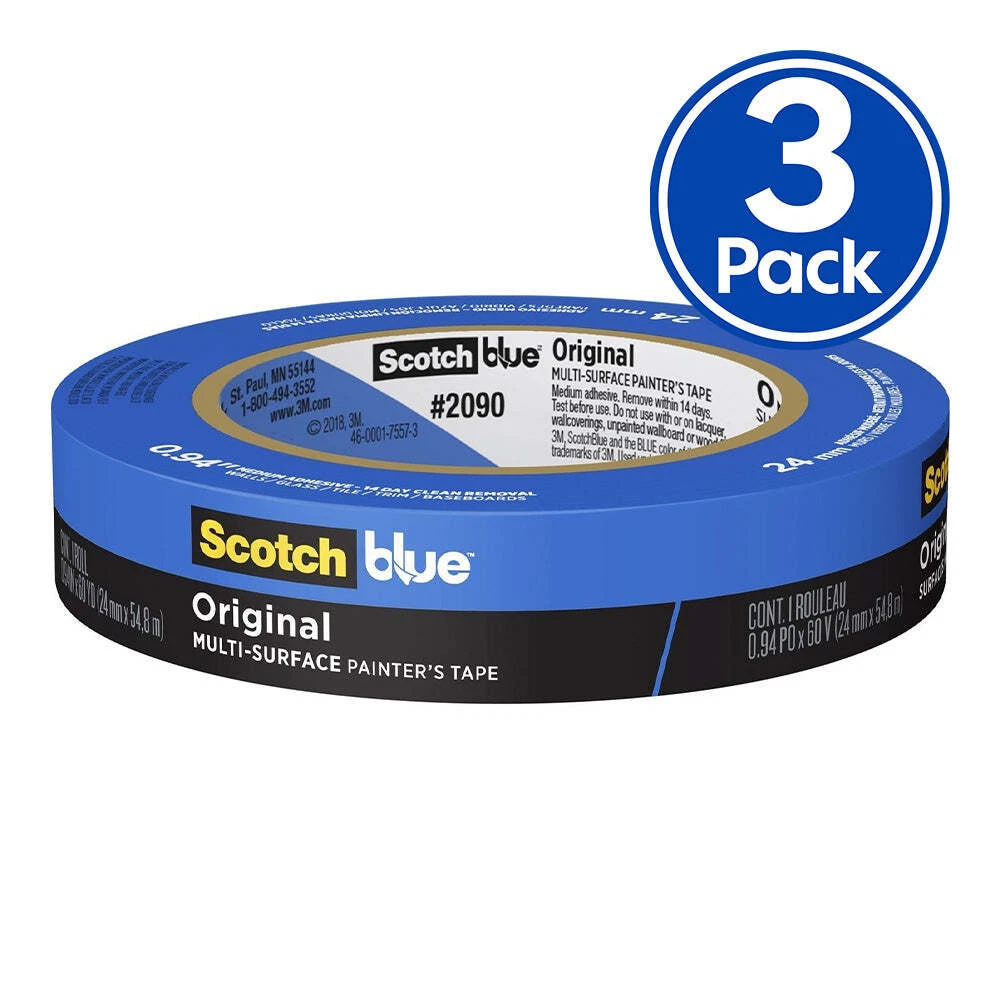 3M Scotch Blue Original Painter's Masking Tape 2090 24mm x 54.8m x 3 Rolls