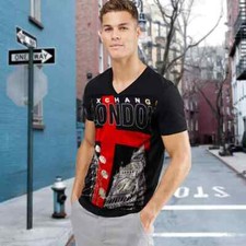 NWT LONDON BIG BEN UK ENGLAND EXCHANGE FASHION MEN'S V-NECK SHORT SLEEVE T-SHIRT