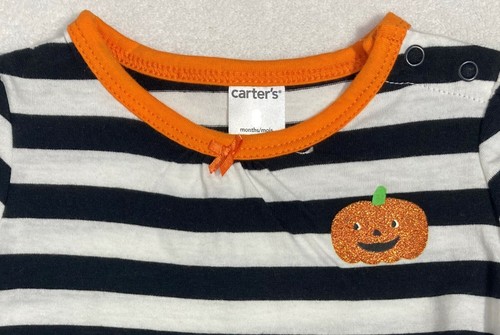 Carter's 2-pc Set Halloween Top/Pants White/Orange/Black Pumpkin Size 9M NWT - Picture 2 of 5