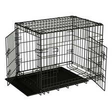 Black 48" 2 Door Pet Cage Folding Dog w/Divider Cat Crate Cage Kennel with Tray