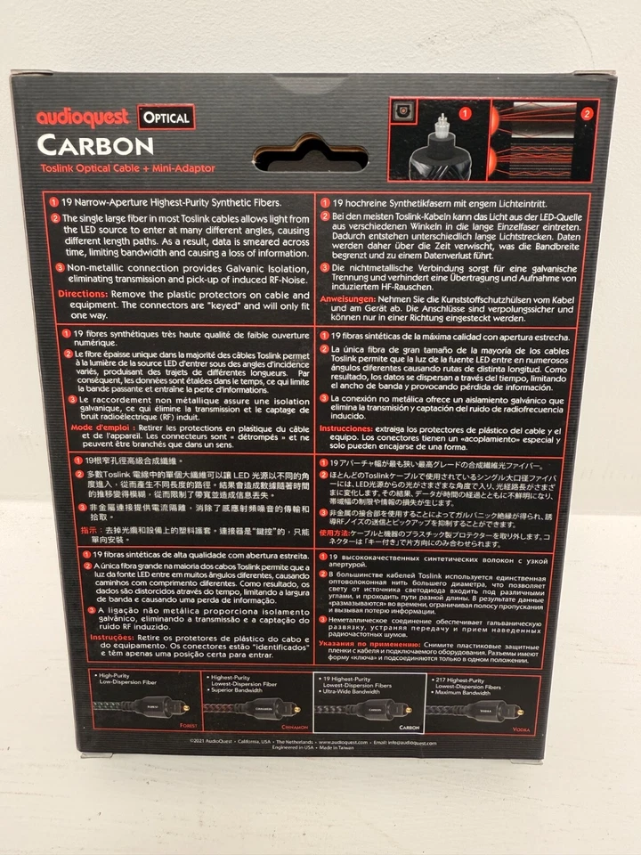 AudioQuest Carbon Optical - 3.0 Meter - New OEM W/3.5MM Adaptor Included - Image 2 of 3