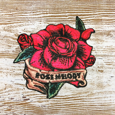 Retro Kitsch Rose Tattoo Patch Rot Vintage Style Aufnähen Stickerei Rockabilly