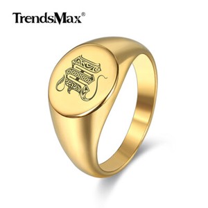 Authentic 13mm wide Gold Plated Initial Letter A-Z Signet Ring Band 316L Stainless Steel