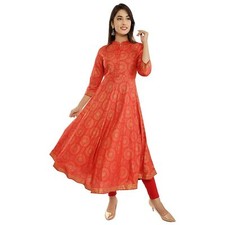 Red Bollywood Printed Anarkali Kurta Kurti Designer Dress Indian Women's Tunic