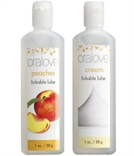 Oralove Dynamic Duo Peaches & Cream Water Based Oral Sex Edible Lickable Lubes