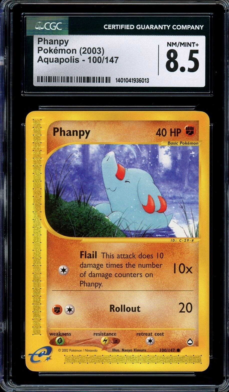 CGC 8.5 NM/Mint+ Phanpy E-Series Aquapolis 100/147 WOTC Vintage Pokemon Card