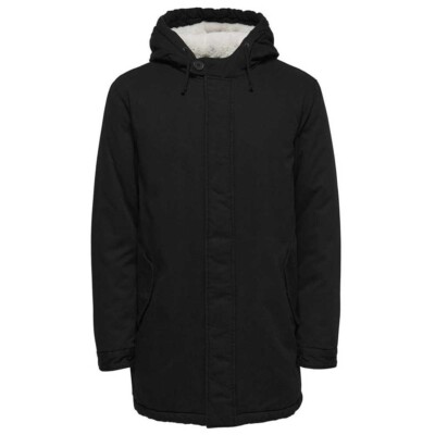 ONLY & SONS Winterjacke Herren Teddy Parka Jacket Teddyfell Schwarz Winterparka