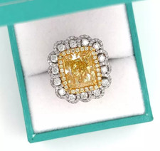 Fancy Intense Yellow 7.02CT Radiant Cut Citrine Lab-Created Diamonds Halo Ring