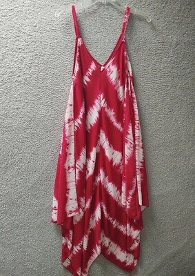 red and white tie dye maxi dress Storeline Maxi Dress Womens Small/Medium Red White Tie Dye Asymmetrical Hem  0619