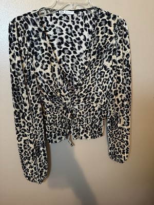 Zara Silky Pleated Leopard Crop Top M