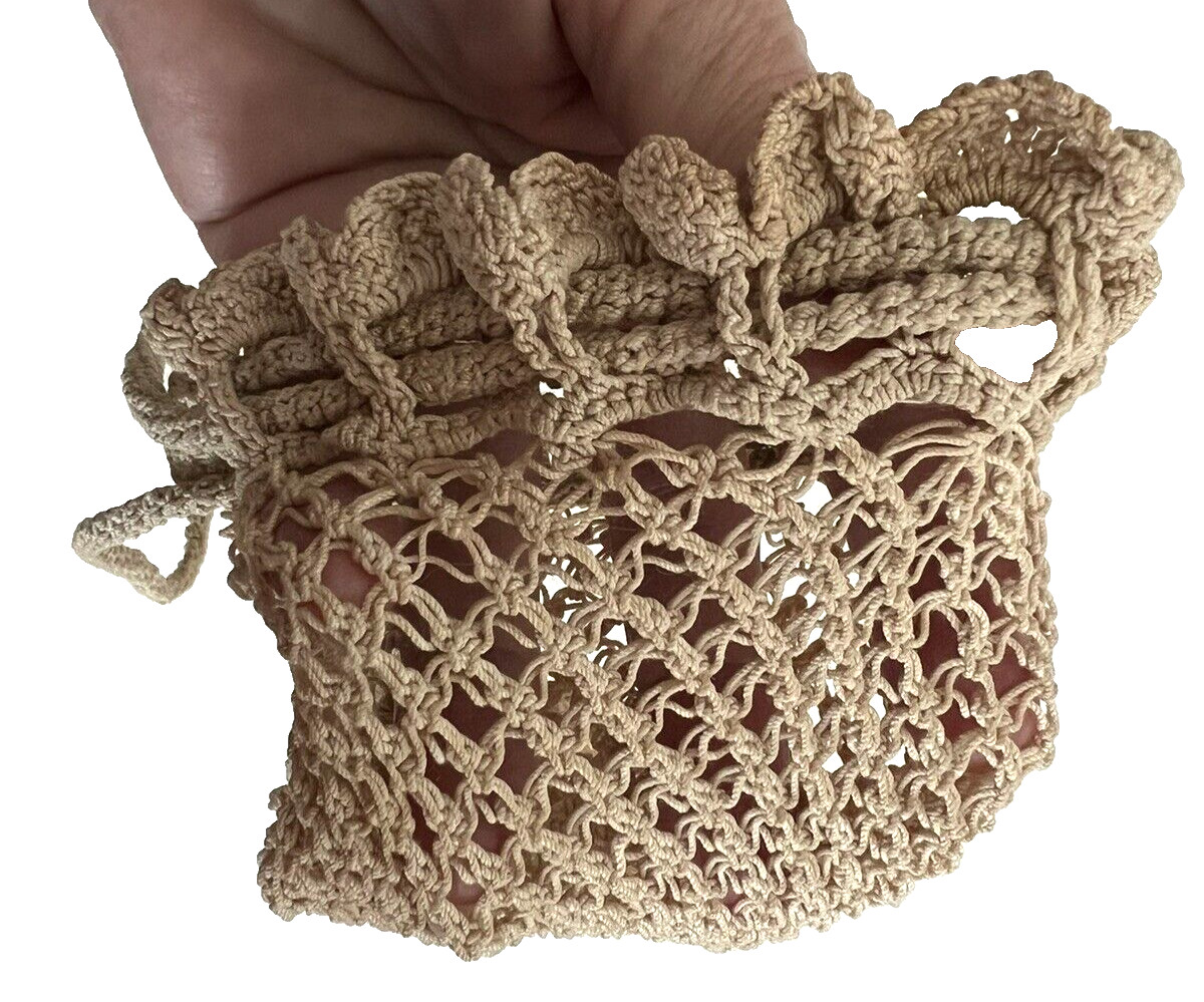 Antique Handmade Crocheted Flapper Drawstring Unl… - image 5