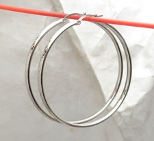 2" Elegant Unique Diamond Cut Round Hoop Earrings REAL 14K White Gold