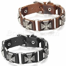 Pulsera brazalete brazalete brazalete brazalete cruzado con correa de cuero ajustable punk retro para hombre